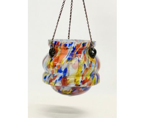 A vintage Art Glass light shade. Circa 1930-1950. 20x18cm. 45cm including chain. 