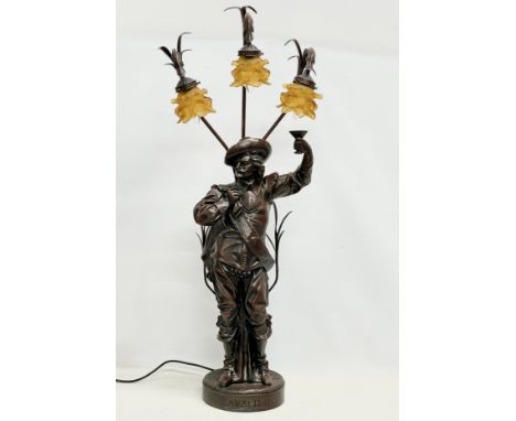 A large Cavalier table lamp with Amber glass shades. 107cm 