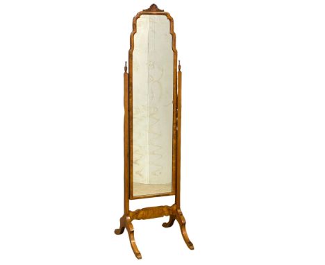 A good quality vintage Burr Walnut cheval mirror.  41x49x163cm 