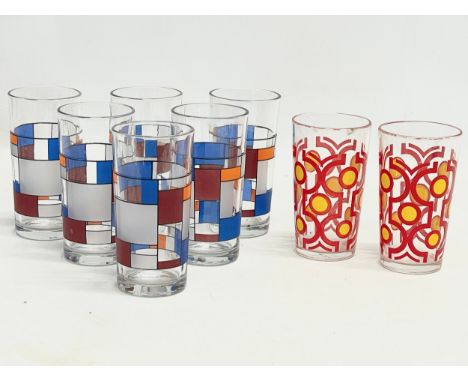 2 sets of vintage drinking glasses. A pair of Italian lemonade glasses and a set of 6 K.S.A glasses. 13cm 