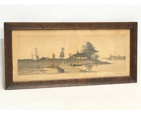 A vintage signed print by Edward Loyal Field in oak frame. 65x30cm 