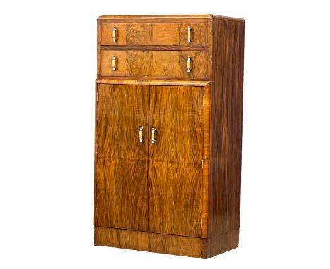 A vintage Art Deco Burr Walnut 2 drawer tallboy. 75x45x134cm 