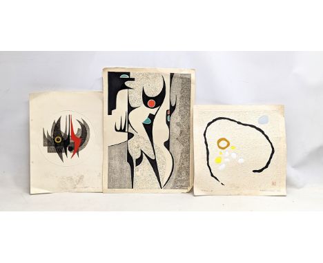 3 vintage Japanese wood block prints. by Toshi Yoshida and Haku Maki. signed and dated 1966-1969. Largest measures 40x55cm