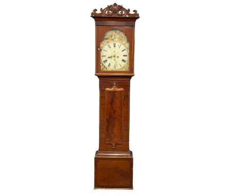 A large William IV mahogany long case clock by A. Breckinridge &amp; Sons of Kilmarnock, with painted dial face. 226cm 