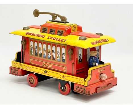 A vintage tin plate ‘Broadway Trolley’ Modern Toys, Japan. 26x12x18cm 