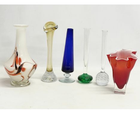 A collection of vintage and modern Art Glass vases. Tallest 24cm 