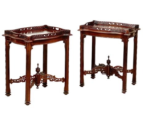 A pair of Chinese Chippendale Revival mahogany silver tables. 59x43x70.5cm 