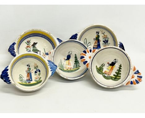 5 Henriot Quimper pottery bowls. France. 16cm 