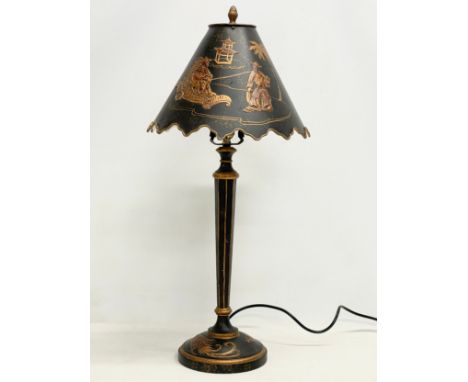 A tall Chinese style metal table lamp with chinoiserie decoration. 66cm 