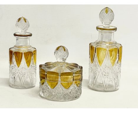 3 vintage cut glass vanity/perfume bottles. 15cm 