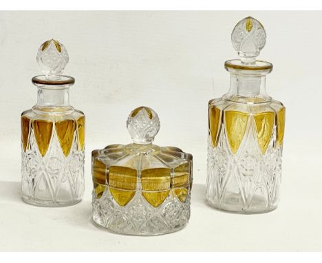 3 vintage cut glass vanity/perfume bottles. 15cm 