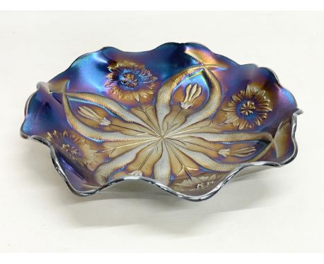 A Fenton blue Carnival Glass bowl. 23cm 