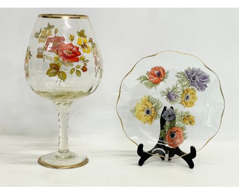 A vintage crystal vase and plate. 29cm 