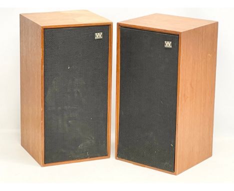A pair of vintage Wharfedale teak speakers. Linton 2. Serial 28061. 25x24x48.5cm 