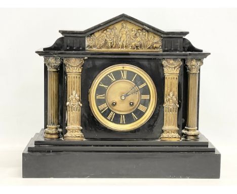 A large Victorian slate and brass mantle clock. No key or pendulum. 42x16x35cm 