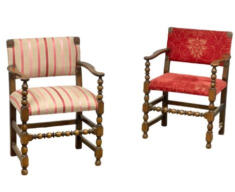 A pair of early 20th century, 17th century style bobbin turned armchairs. 