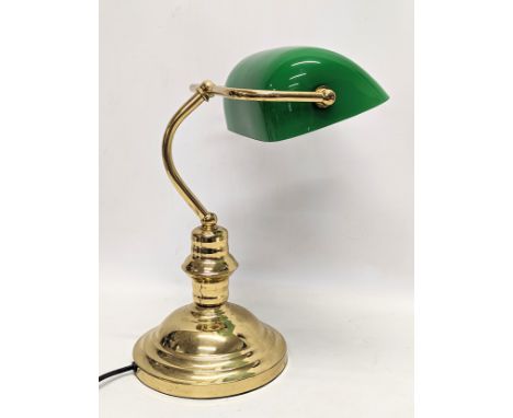 A brass desk lamp with glass shade. 36cm 