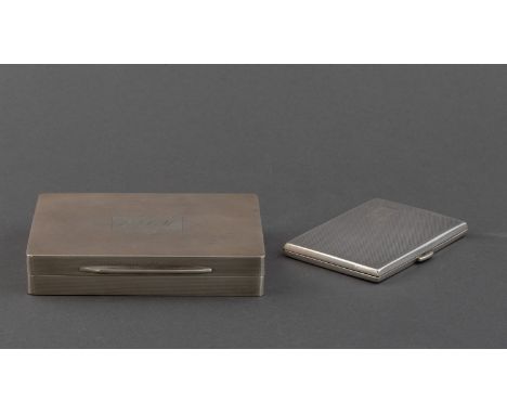 Rectangular, the hinged engine-turned cover inscribed 'E.S 31.08.36 R.H.S', 58g, and A George VI Silver Cigarette Box, the hi