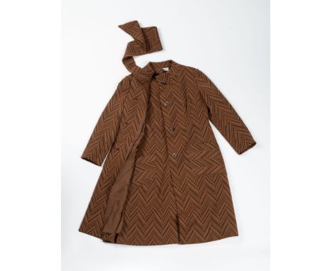 A LADIES VINTAGE HANRO DANAYA MOD DRESS AND COATTones of brown, herringbone patternVintage size: EU 40Modern fit: would fit U