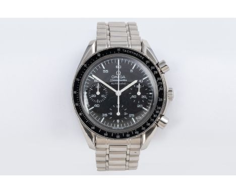 Automatic, the circular black dial with white Arabic numerals and baton markers, outer calibrated ring, three subsidiary dial