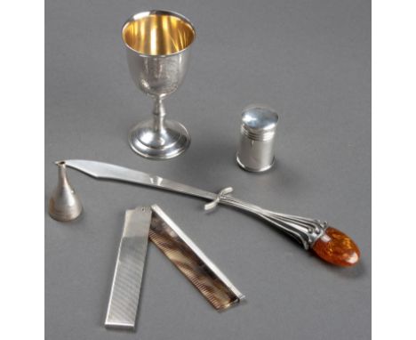 Comprising: a George V silver stamp wick, Levi and Salaman, Birmingham, 1911, a silver '925' letter opener, Late 20th century