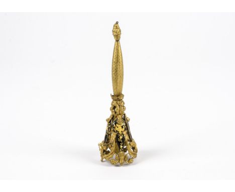 A Georgian early 19th Century tussie mussie posy holder, often referred to as a 'nose gay', with enamelled deep blue panels a
