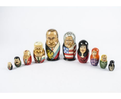 Two Russian Babushka Matryoshka dolls,  the first of Russian leaders in five parts to include Stalin, Gorbachev and Lenin, th