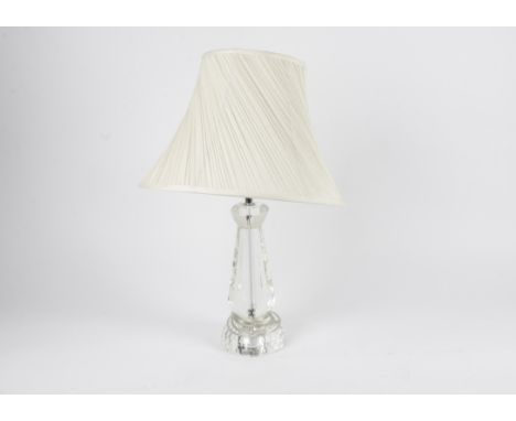 A heavy cut glass table lamp with shade,  height of lamp 30cm,  