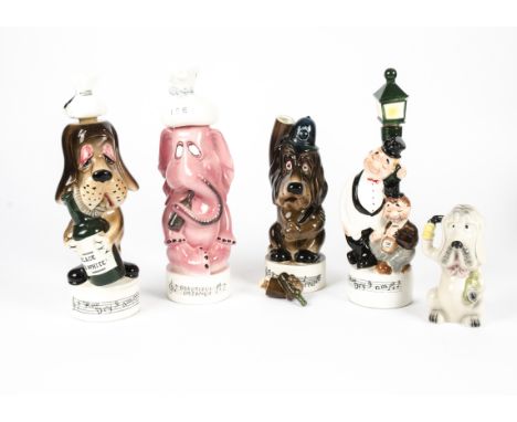 A selection of novelty ceramic musical drinks decanters,  modelled as animals and comical figures and playing a variety of tu