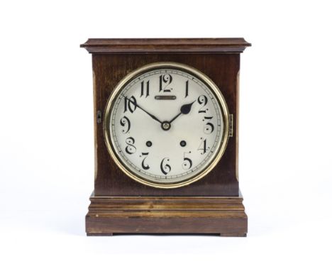 A late Victorian Winterhalder and Hofmeier mantle clock, the silvered dial with Arabic numerals, bearing a plaque for the ret