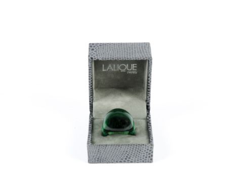 A Lalique of France green glass ring,  in original box and bearing inscription for Lalique 