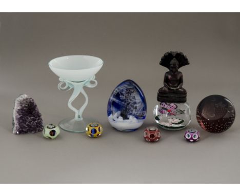 John Deacon a small collection of eight miniature millefiori paperweights from the studio in Creiff Scotland,  with triple ov