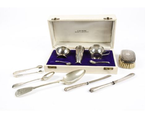 A set of 20th Century John Round &amp; Son Ltd silver teaspoons and sugar tongs, Sheffield 1980, together with five silver na