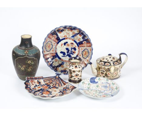 A group of Oriental ceramics,  including a cloisonné vase and an Imari plate in a painterly style with a phoenix and dragon, 