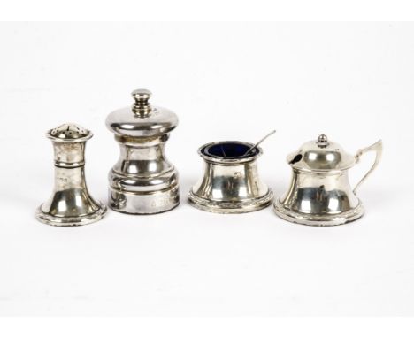 A George V Joseph Gloster Ltd silver cruet, Birmingham 1929, together with a contemporary silver pepper grinder, M C Hersey &