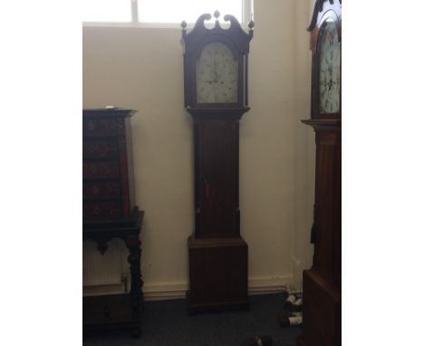 A Georgian oak and mahogany longcase clock,  with painted dial, (restored), by John Giscard of Ely, with painted Arabic numer