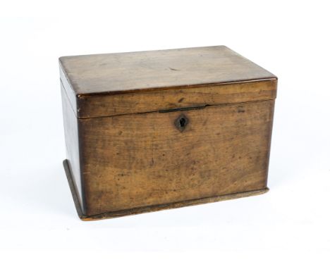 A 19th Century walnut veneer tea caddy, opens to reveal two interior lidded compartments, 16cm x 24.5cm x 16cm 