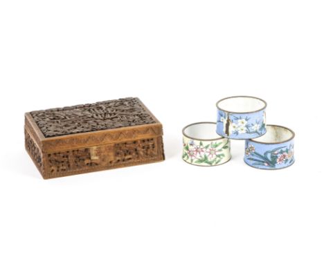 Three 19th Century Chinese canton enamel napkin holders, each with pale pastel enamelling over a copper base, with decoration