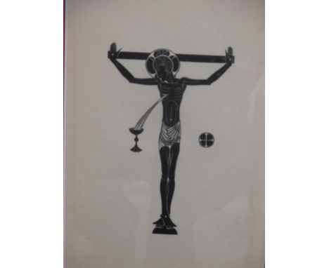 Eric Gill, Crucifixion, woodcut print  