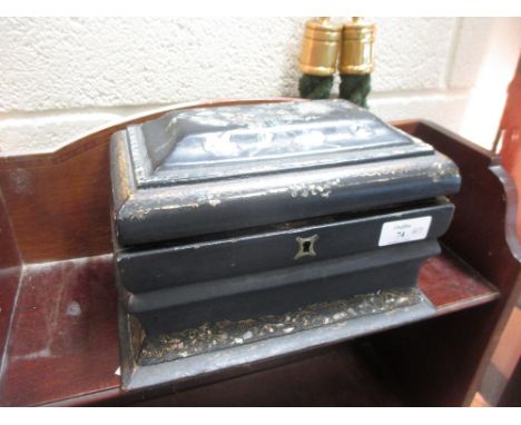 A Negretti &amp; Zambra aneroid wall barometer and a 19th century papier maché tea caddy (2)  