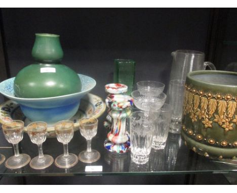 A collection of cut glass drinking wares together with ceramic items  