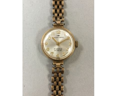 Jaquet Droz - a lady's 9ct gold wristwatch with 17 jewel manual wind movement, the case hallmarked London 1967, on an integra