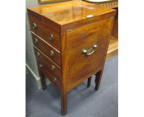 A George III mahogany wash stand with centrally divided top and commode drawer, 86cm high x 41cm wide x 49cm deep  