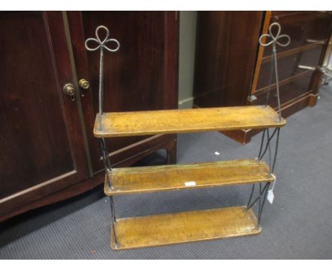 A Regency hanging wirework and painted three tier shelf, 78 x 61 x 14cm  I think the paint is original, it has cracks which s