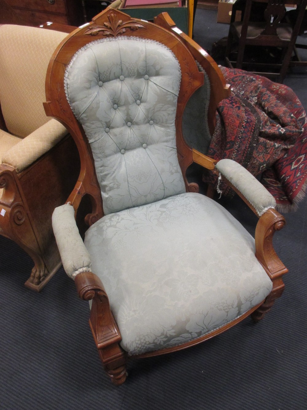A pair of midVictorian ladies and gents drawing room chairs (2) in