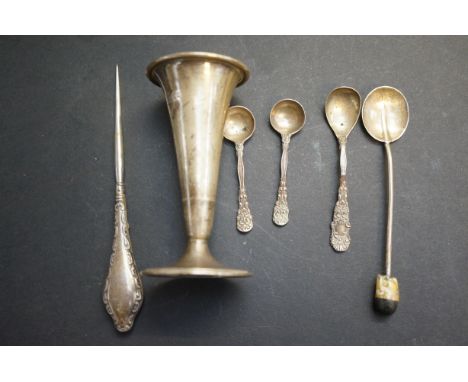 Silver spoons, silver bud vase &amp; 1 other silver item 