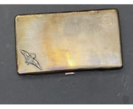 Silver cigarette case with RAF badge Total weight 230g