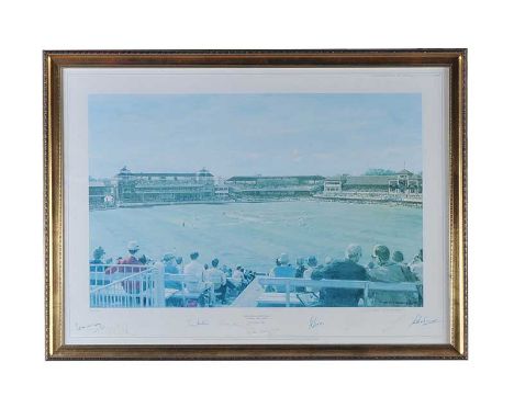 SIGNED COLOURED PRINT ENGLAND V AUSTRALIA CENTENARY TEST AT LORD'SSIGNED BY ARTIST ARTHUR WEAVER AND ELEVEN FAMOUS CRICKETERS