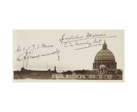  Marconi, Guglielmo (1874-1937) Inscribed photograph of St Peter's Basilica, Rome, c.1930 Gelatin silver print, 9.5 x 20.5cm,