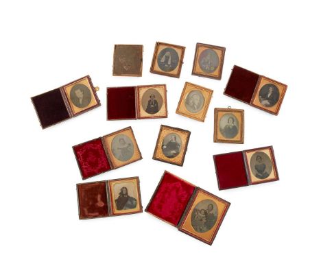 25 Cased Ambrotypes Mainly studio portraits Group of cased ambrotypes in 3 sizes: 7 are 1/4 plate (approximately 11 x 8cm), 1